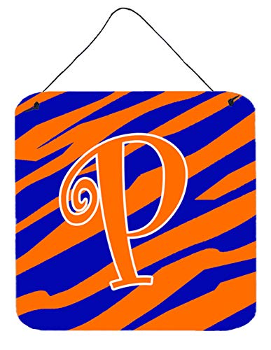 Caroline's Treasures CJ1036-PDS66 Letter P Initial Tiger Stripe Blue and Orange Wall or Door Hanging Prints Aluminum Metal Sign Kitchen Wall Bar Bathroom Plaque Home Decor, 6x6, Multicolor