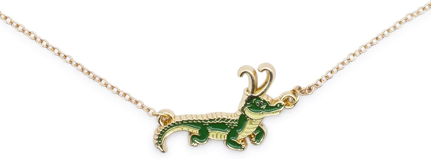 Marvel Studios Loki Alligator Pendant Necklace with Gold Chain and Extender | Fashion Jewelry, Costume Cosplay Accessories | MCU Superhero Comic Book Gifts and Collectibles