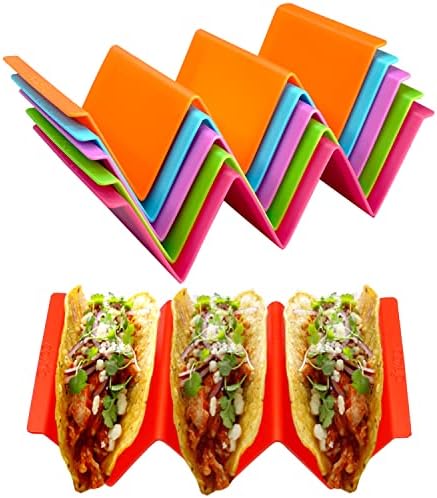 GINKGO Colorful Taco Holders set of 6, Large Taco Stand with Handle Each Can Hold 2 or 3 Tacos, BPA Free, Dishwasher and Microwave Safe