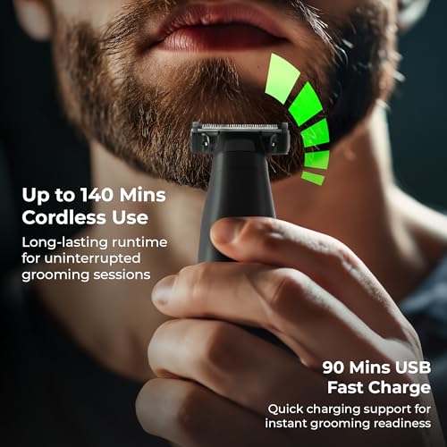 Image of Zebronics Shaver-S Beard Trimmer, Corded & Cordless Use, Upto 140min Runtime, Stainless Steel Blades, Built-in battery, 4 Guide Combs, IPX7 Waterproof, Type-C, LED Indicator, Skin Friendly (Black)