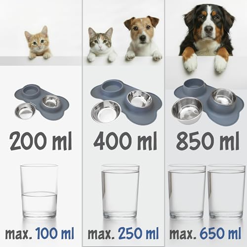 KaraLuna Napfunterlage aus Silikon mit Edelstahl Futternapf I Für Katzen & Hunde (200ml, Rosa)