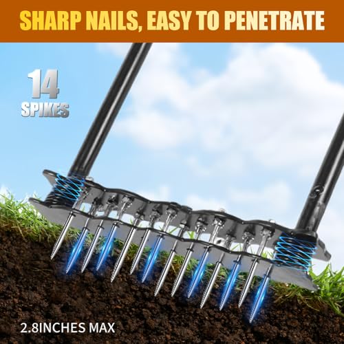 EtsRmi Lawn Aerator Tool with 15 Metal Spikes – Manual Yard Aerator with Spring Base & Auto Leaf Cleaning for Soil Aeration, Lawn Care, Grass Health – Heavy Duty Aerator for Garden, Backyard, Patio - Image 5