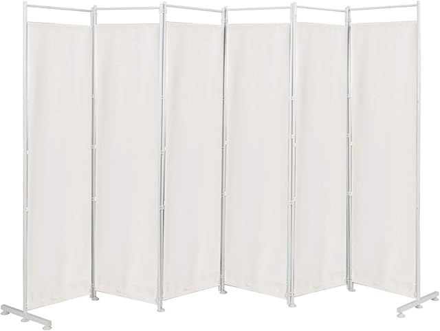 COSTWAY Folding Room Divider, 6 Panel Wall Privacy Screen Protector, Home Living Room Bedroom Bathroom Paravent Partition Separator (Cream White)