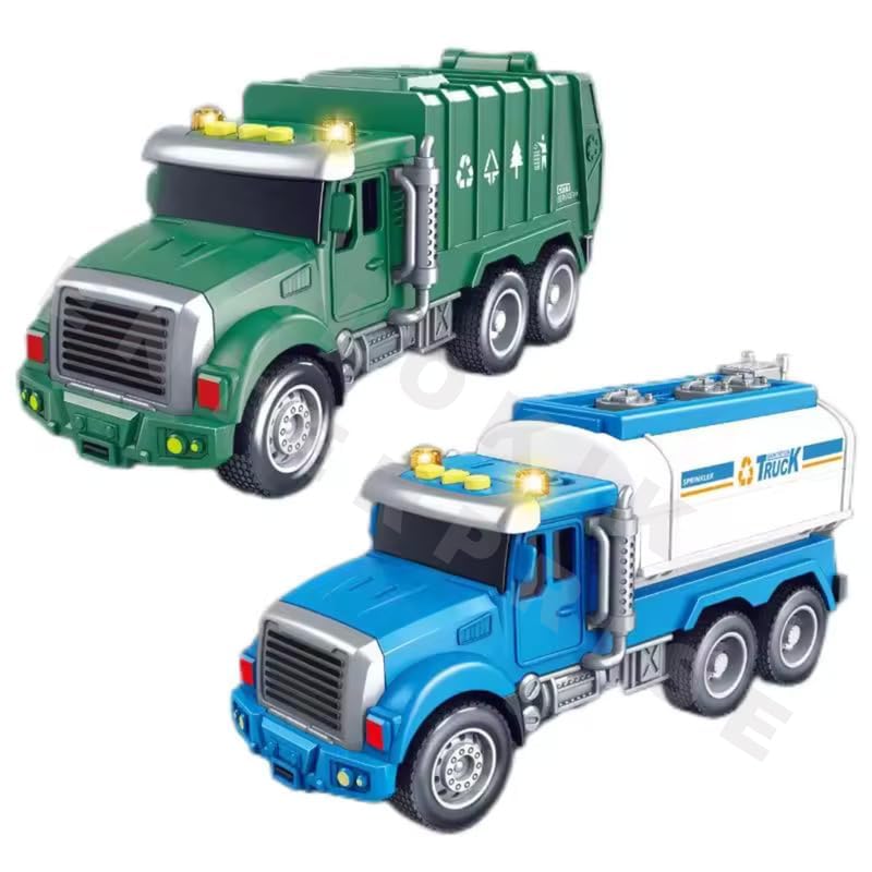 Image of Garbage & Water Dispenser Truck Toys for Boys Large Trash Truck with Trash Can Dumping Function with Lighting and Sound KidsBest Gift (Pcak of 2)