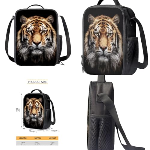 Teen's Backpack 4Pcs, Aesthetic Travel Daypack Set of 4 Include Lunch Box Pencil Case Cup Sleeve Large Capacity & Portable Daypack 4Pcs Tiger Design4