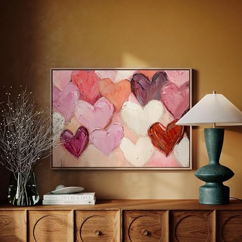 Cœurs roses et rouges pour salon en toile abstraite cadeau romantique unique