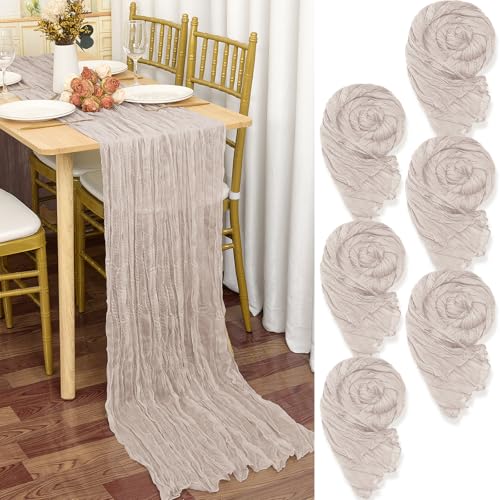 Lot de 6 Chemins de Table en étamine, 55 x 300cm en Tissu de Gaze Rustique,Décoration de Table de Mariage Nappe pour fête de Douche Nuptiale décorations de...