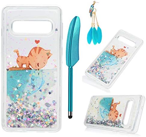 Galaxy S10 Plus Case, Galaxy S10+ Case, MOLLYCOOCLE Liquid Quicksand Sparkle Stars Floating Transparent Clear Case Crystal Cactus Back Bumper Soft Case for Samsung Galaxy S10 Plus - Cat