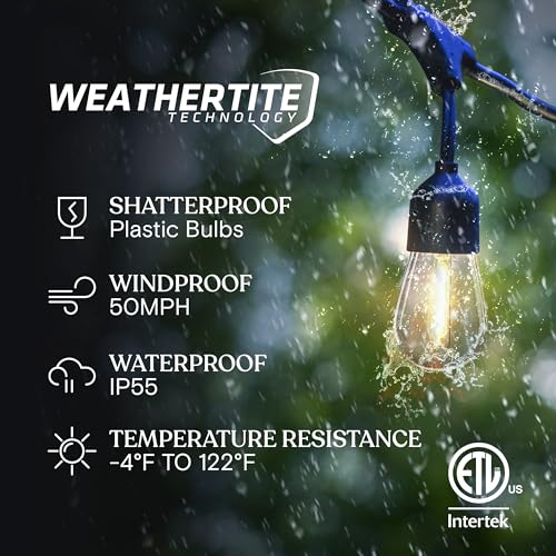 Brightech Ambience Pro Solar Powered Outdoor String Lights, 48 ft Commercial Grade Waterproof Patio Lights, Shatterproof - Additional View
