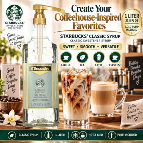 Starbucks Syrup Classic 33 OZ Bottle For Coffee And Tea with Gold Coffee Syrup Pump - image 8