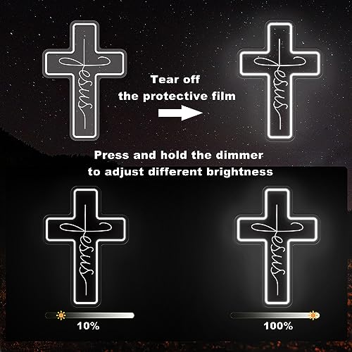 Image of Jesus Cross Neon Signs, Dimmable LED Neon Lights for Wall Decor Bedroom Home Room Party Decor, Light Up Sign for Wedding Christmas Easter Celebrations New Year Gifts