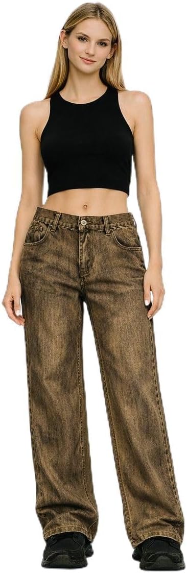 QVA High-Waist Wide Leg Cargo Jeans, Vintage Wash Denim.