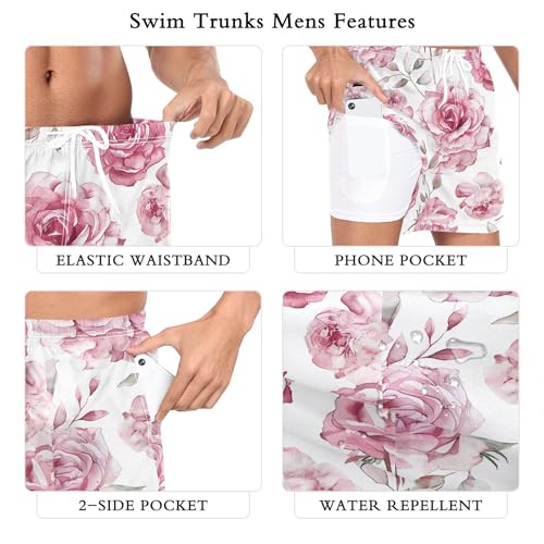 xigua Flowers Mens Swim Trunks with Liner, 5 inch Quick Dry Mens Boardshorts for Beach3