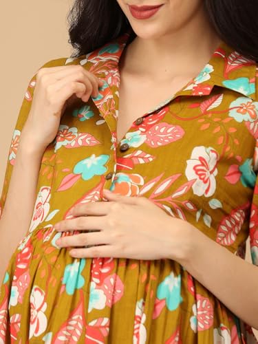 Image of The Mom Store Maternity and Nursing Dress | Pre and Post Pregnancy Dress | Zipper /Button Opening | Causal Wear | Trendy Stylish Causal Dresses for New Moms