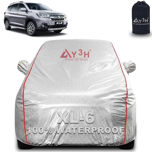 Image of 100% Waterproof Car Cover Compatible with Maruti Xl6 | All Weather, Dust Proof, UV Protective with Mirror Pocket (Silver Magic)