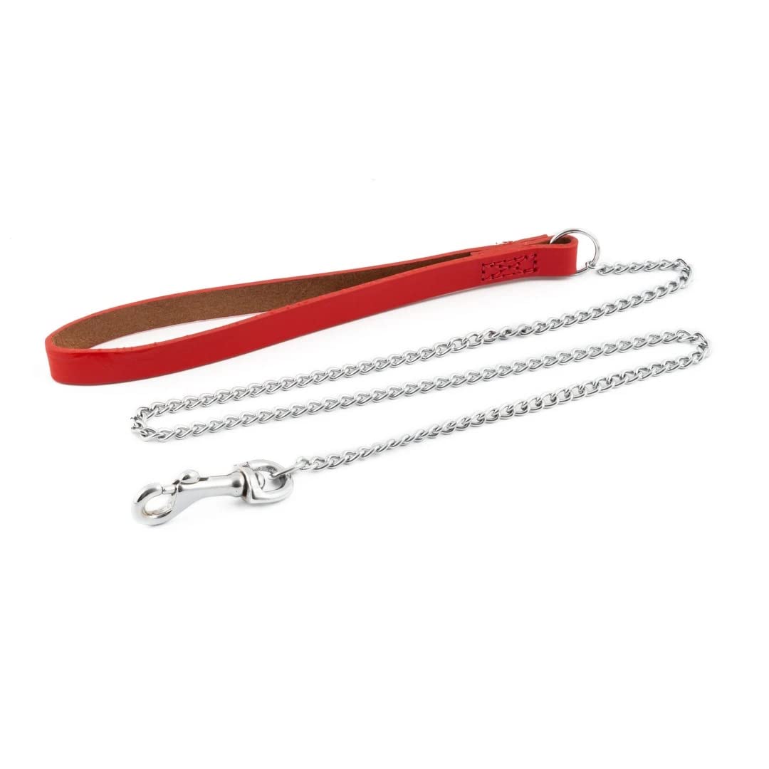 Ancol Leather Fine Chain Lead Red 87cm