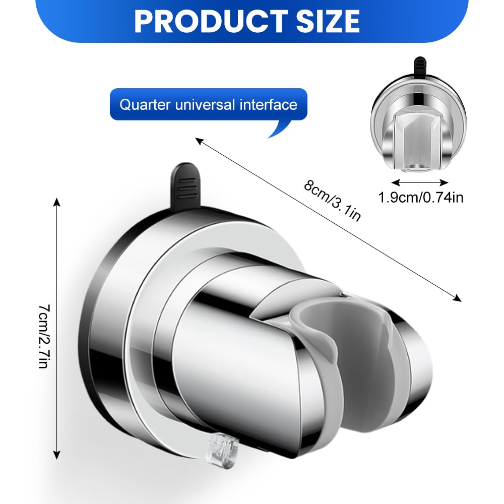 HMCEY Support de Pommeau de Douche Ventouse,Fixation Pommeau de Douche Sans Percage,Porte Douchette Mural Universel,Support Douchette Salle de Bain,Shower Head Holder pour Fixer et Régler - Argent - 3