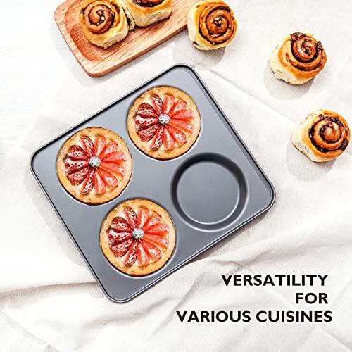 HONGBAKE Large Muffin Top Pan Set of 2, 4 Cup Nonstick Hamburger Bun