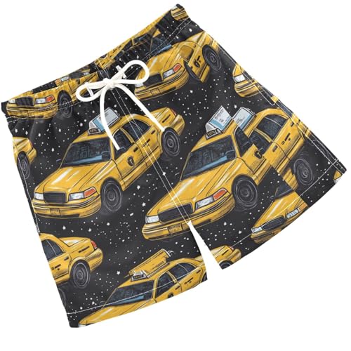 Pigsaly Boys' Swim Board Shorts Black Running Car Yellow Taxis Car Boy's Swim Trunks Kids Swimwear 5T