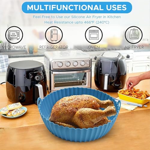 Image of Air Fryer Package - 6 Pack Air Fryer Liners & Accessories - 8.5 inch (5-9 Qt) Food Grade BPA-Free Reusable Silicone Baskets /Pots /Liners 9 Inch Tongs (P2...)