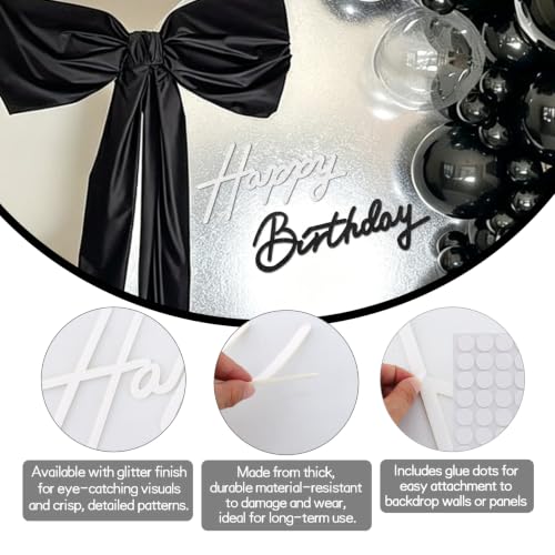 Image of TONIFUL Happy Birthday Sign for Backdrop - Glitter Black White Felt Banner - Includes Dot Glue - Perfect for Birthday Party Backdrop,Wall Decr,Balloon Arch,Photo Background