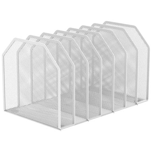 Upright File Sorter, Metal Mesh Vertical Desktop File Holder with Removable and Detachable Compartments, Easy to Assemble, Space Saving Vertical Mail Holder for Home, Office & Classroom (7 Frames)