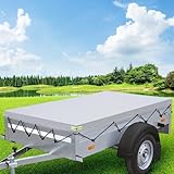 Strapazierfähige, wasserdichte Anhängerabdeckung mit verstärkten Ösen für Nutz- und Ladung, für Anhänger, Schutzhülle für langlebige Anhängerpflege (214 x 122 x 13 cm)