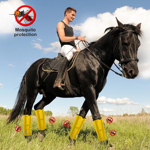 Image of Horse Fly Boots, Breathable Mesh Protection Set of 4, Comfortable Horse Leggings, Breathable Mesh Design, Equine Supplies for Reduce Stomping, Hoof Damage & Leg Fatigue (Yellow, Large)
