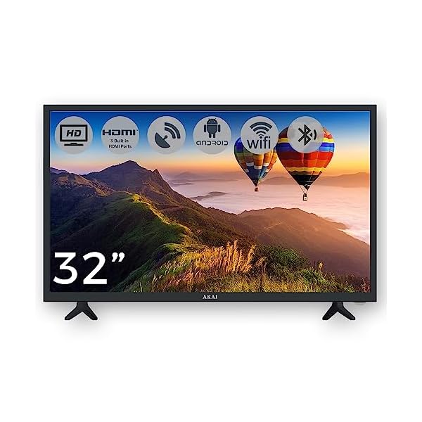 AKAI 32″ Smart LED TV High Definition with HD Freeview Satellite Receiver Wifi HDMI USB AV & Android 11 OS: 1366×768-2022 Model: AKTV3228