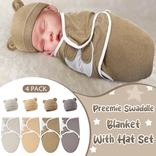Image of Buryeah 4 Pack Preemie Swaddle Blanket Wrap Set