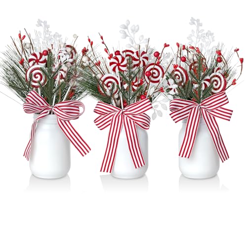 3 Christmas Mason Jars Decorations, Red Berry Candy Mason Jar Chr...