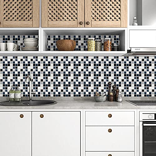 Stick on Tiles Blue Black Checkered Tile Stickers PVC Self Adhesive Wall Tiles Heat Resistant Tile Stickers for Kitchen Bathroom Waterproof Peel and Stick Floor Tiles Tile Paint 15x15cm