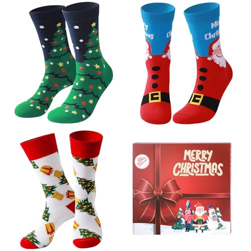 Lounwee Weihnachtssocken Herren Crew Socken: 3 Paar Lustige Weich...