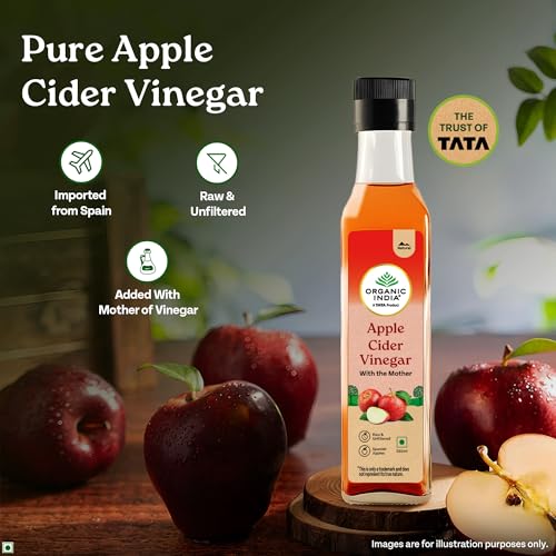 Image of Organic India Apple Cider Vinegar with Mother of Vinegar, 250ml | Raw and Unfiltered ACV |Lab tested on 250+ Parameters | Made from Spanish Apples | Imported from Spain