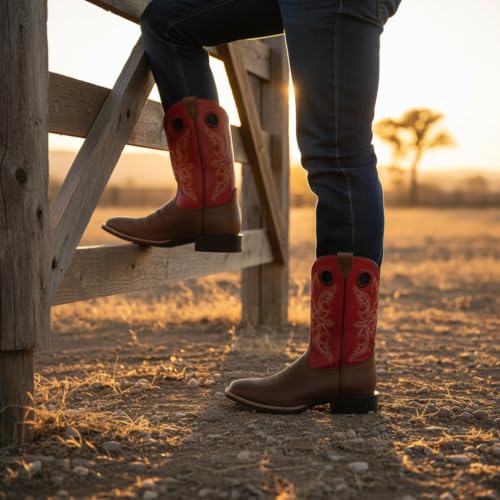 Image of SUREWAY Men's Cowboy Boots, Square Toe Pull On Soft Toe Western Boot