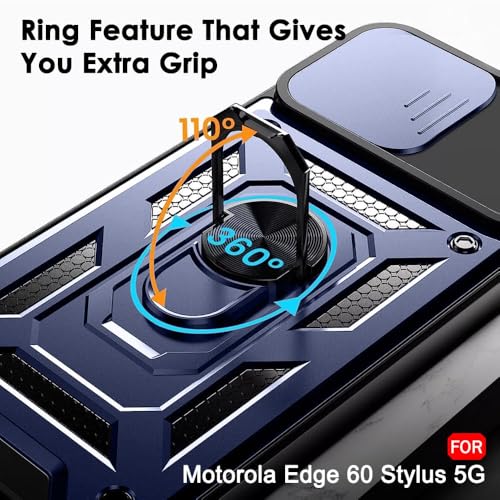 Image of AIBEX Back Cover for Motorola Edge 60 Stlyus 5G | D10 Tough Armor Case | Sliding Camera Shield | 360 Protection | Kickstand Ring Holder | Military-Grade Shockproof Bumper Case