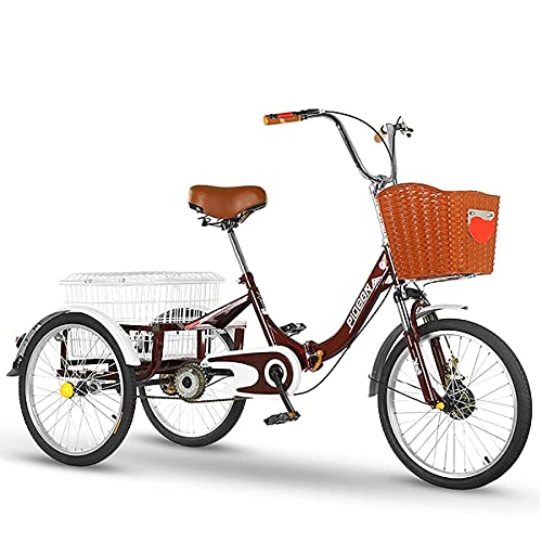 Triciclo plegable para adultos y mayores, bicicleta de 3 ruedas de 20 pulgadas, monocarga con horquilla amortiguadora y canasto trasero miniatura 1