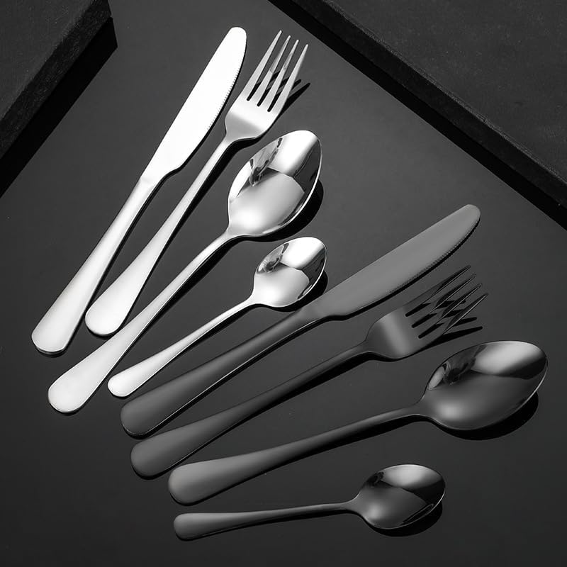 Silverware Flatware Set, 4/16/24/32/40/48 Pieces Stainless Steel Tableware Knife, Fork And Spoon Four-piece Set For Hotel And Home Use Steak Knife And Fork Set (Color : Rose Gold, Size :