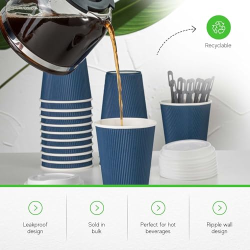 Restaurantware Coffee Cups 500 Count 12 oz Blue Ripple Wall Insulated Coffee Cups Non-Slip Design Disposable Hot Beverage Drinkware For Cafe by Restaurantware - Used condition - Image 6