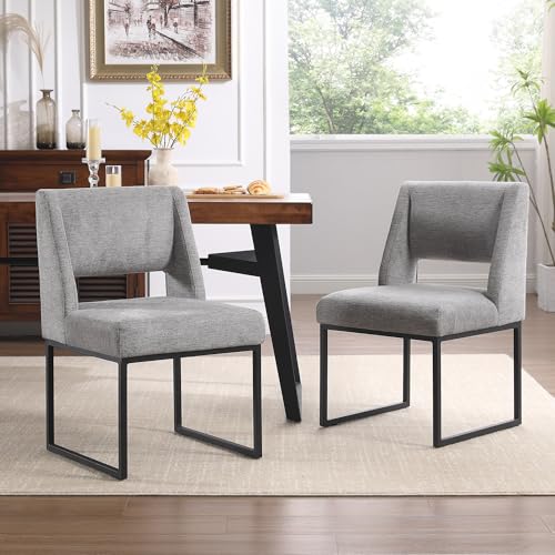 Image of Zesthouse Upholstered Dining Chairs Set of 2, Modern Dining Room Chairs with 4.1 inch Thickened Cushion & Metal Legs, Grey Linen Fabric Kitchen Chair with Padded High Back, Heavy Duty Kitchen Chair