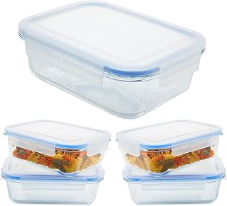 ZENO Glass Food Storage with Lids 4-Pack | 1000ml Airtight Food Containers | BPA Free Food Storage Containers with Plastic Locking Lids | Glass Meal Prep Lunch Box Takeaway Containers
