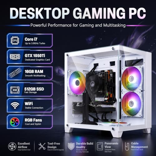 Gaming PC Desktop Computer, Core I7 up to 3.9GHz, GTX 1050Ti 4G GDDR5 ...
