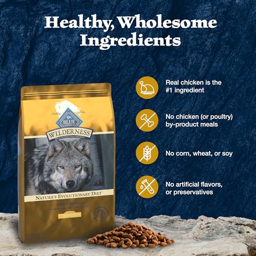 Image of Blue Buffalo Wilderness with Chicken High Protein with Wholesome Grains Healthy Weight Dry Dog Food for Adult Dogs, 30% Protein, Supports Immunity with Antioxidant-Rich LifeSource Bits, 24 lbs.