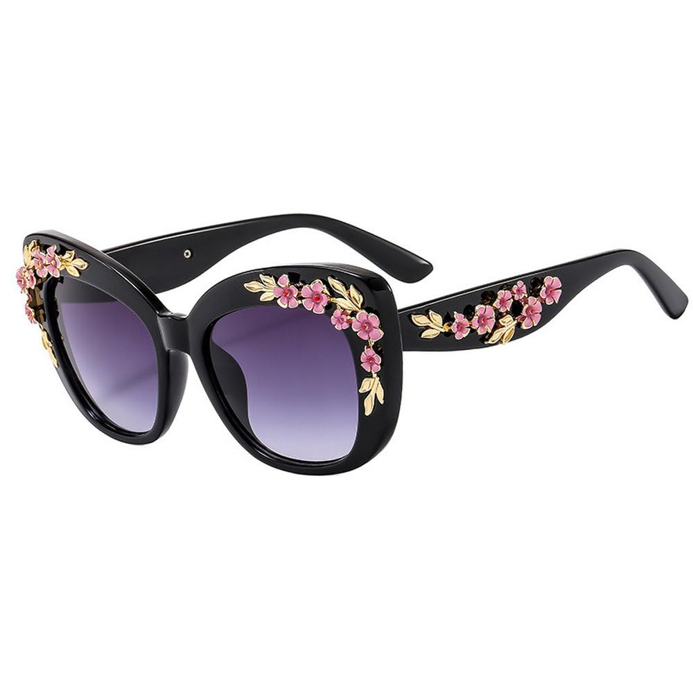 Róża Fantazyjne Dekoracyjne Okulary Modne Retro Projekt Kwiatowe Okulary Przeciwsłoneczne Damskie Vintage Metalowe Różowe Flores Kocie Oko