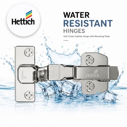 Image of Hettich Sensys 8631i Soft Close 16 Crank Thick Door Hinge with Mounting Plate | Nickel Plated | 95 Opening for 15-32mm Overlay Doors | Screw-On | 1 Year Surface Warranty | Pack of 1 (2 Hinges)