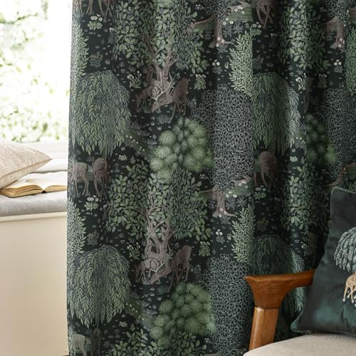 Morris&Co. Brook Pencil Pleat Curtain Pair – Lined Jacquard Woodland Tapestry-Inspired Drapes (Forest Green - 117x137cm) - Image 5