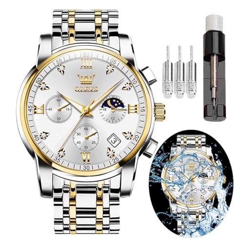 Image of OLEVS Men's Analog Watch Multi Color Business Stainless Steel Waterproof Luminous Quartz Watch Luxury Leisure Date Simulation Original Bowl Watch (In-2858- Multicolor White ?)