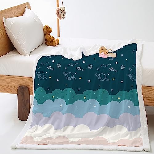 Mantas para Sofa Planeta Dibujos Animados Niños Manta Diseño de Doble Cara Mantas para Cama Suave Mantas Lana de Cordero de Franela Plaid Sofa Espesar Manta Polar Durable Plaid Cama 180x220cm