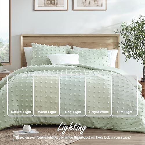 Image of Swift Home Full /Queen Sage Comforter Set - Decorative Tufted Pom Poms Bedding Set - 3 Pieces Bed Linen, 1 Comforter and 2 Pillow Shams