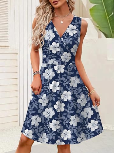 Image of GUBERRY Womens Wrap V Neck Sleeveless Sundress Summer Flare Tank Dress with Pockets